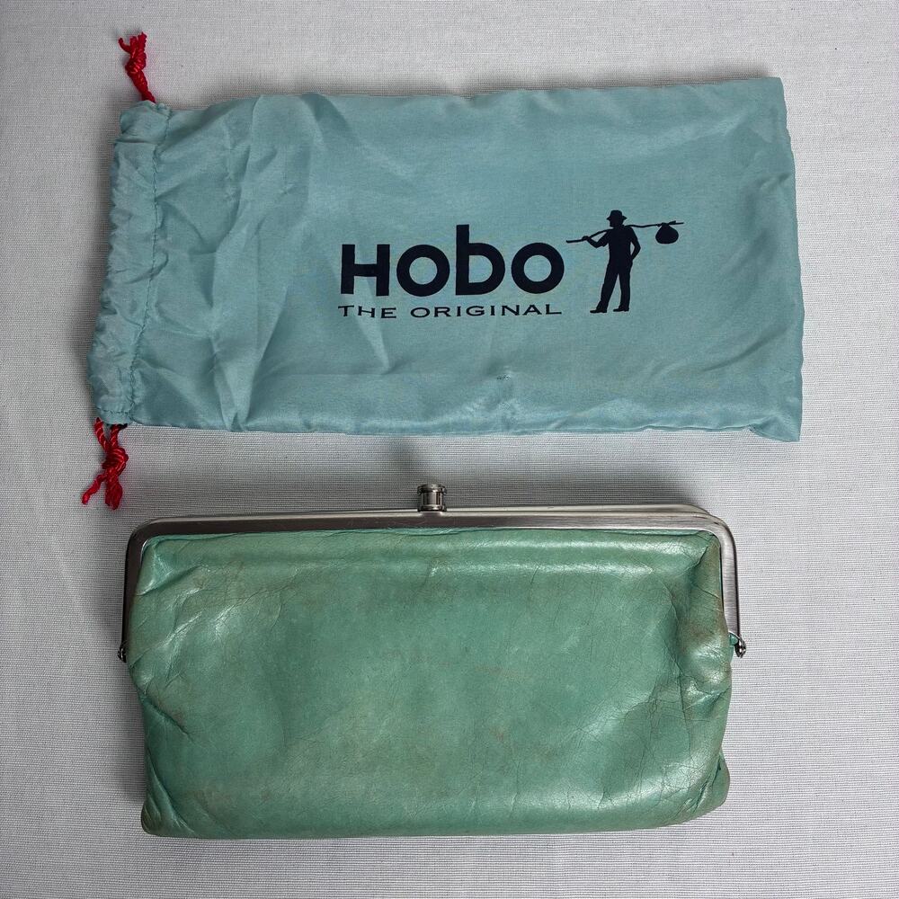 Hobo International Mint Green Leather Lauren Frame Wallet Clutch Dust Bag AS IS